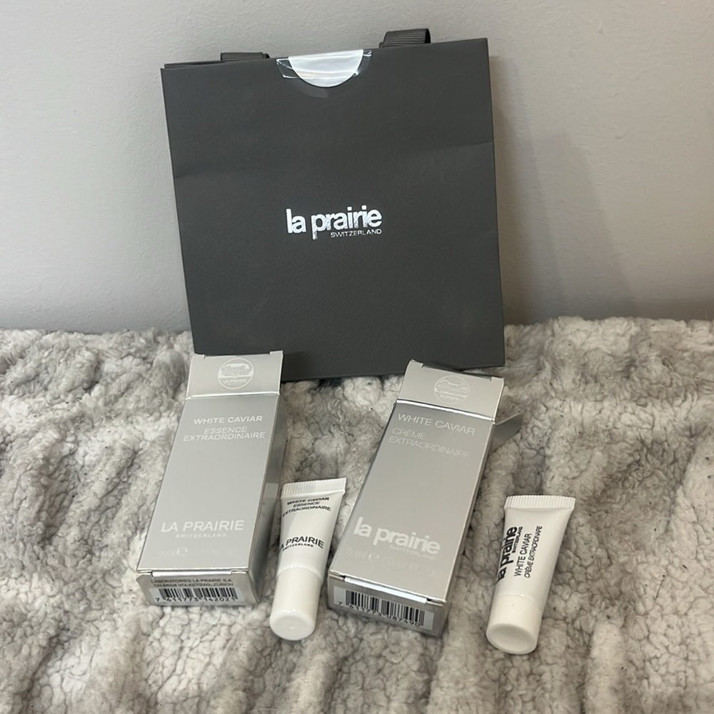 La Prairie Luxury Skincare Set w white caviar serum and face cream, gift bag New